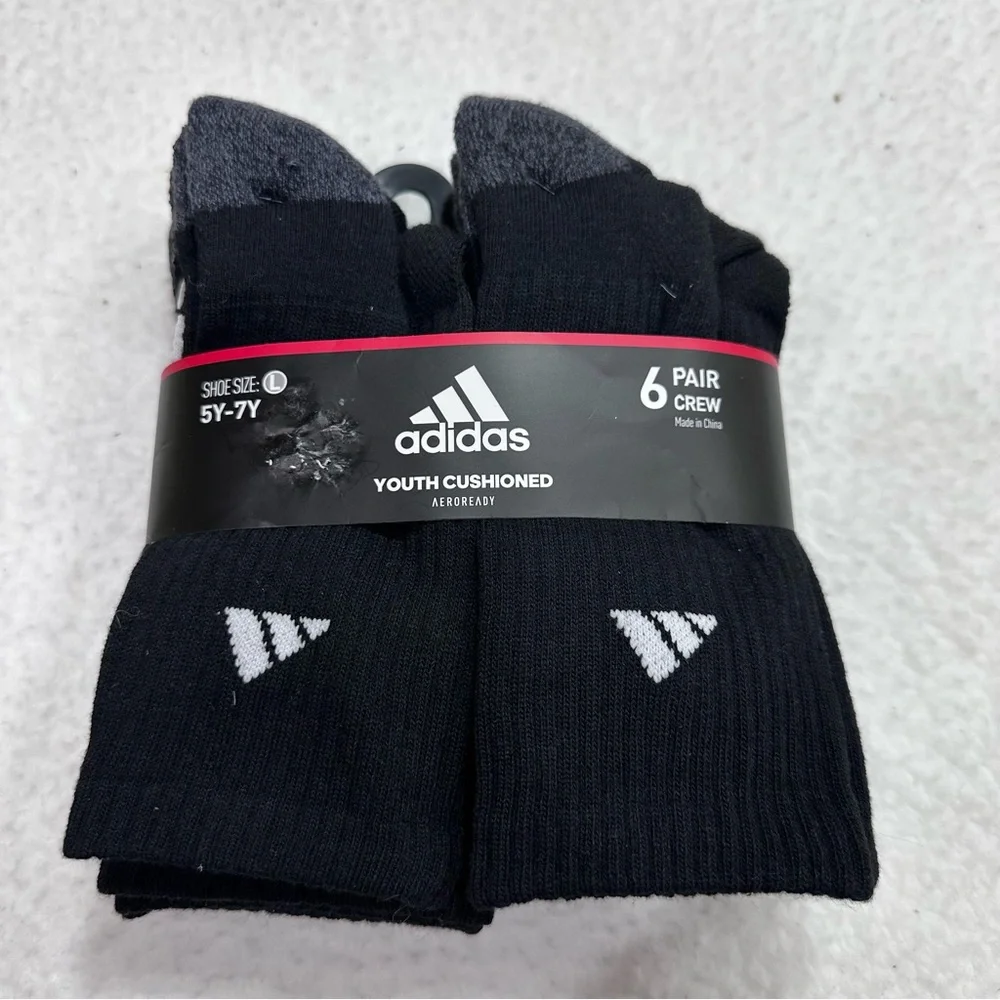 Adidas Youth Cushioned Black Crew Socks